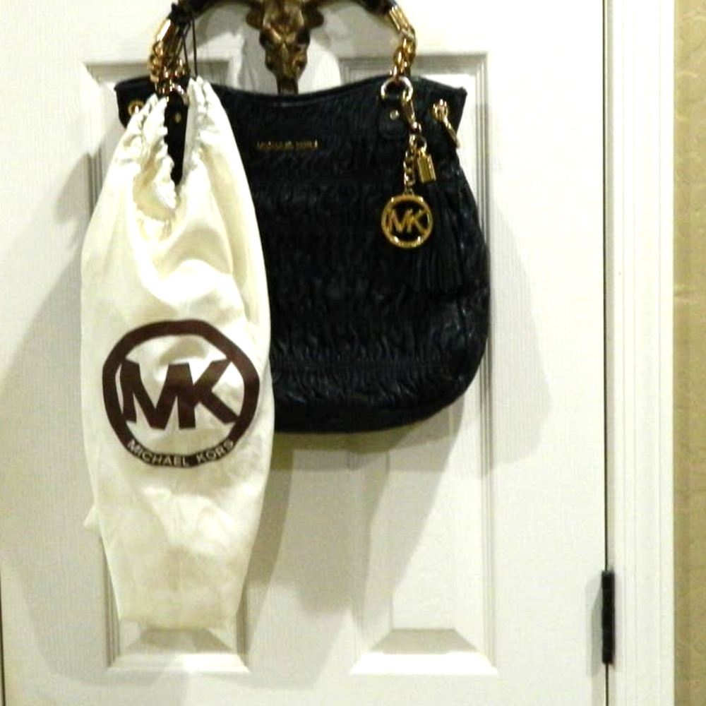 Michael Kors Black Lambskin Quilted Purse with Dust Cover
